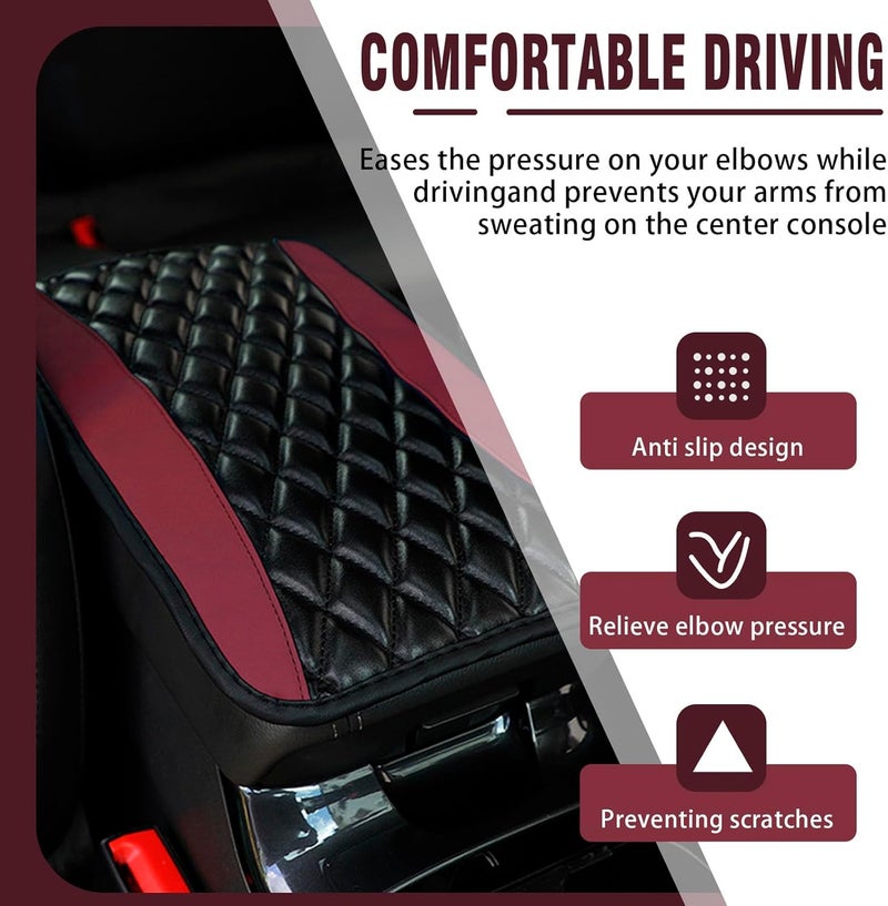 Couslcd Auto Center Console Pad, Universal Waterproof Armrest Seat Box Cover, Car Interior Accessories, Leather Auto Armrest Cover Protector for Most Vehicle, SUV, Truck (Wine Red) - Image 4